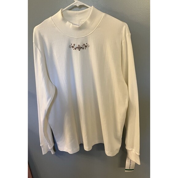 Alfred Dunner Women White Embroidered Long Sleeve Mock Turtleneck Large NWT - Picture 1 of 7